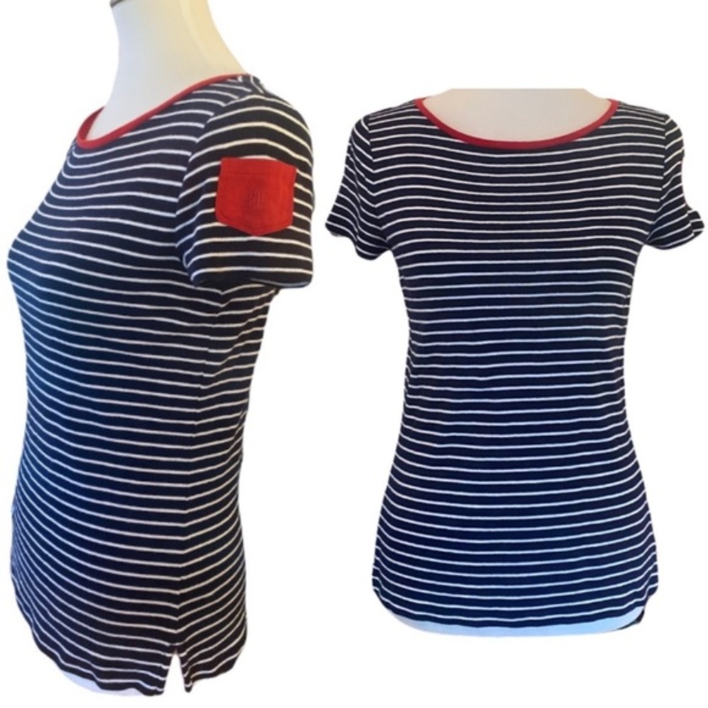 Ralph Lauren Navy Stripe + Red Pocket Top - Medium